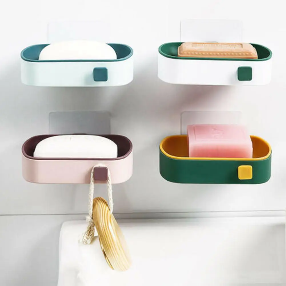 

2 Layer Soap Box Adhesive Wall-mounted Soap Dish Drain Soap Tray Holder Shower Accessory Kitchen Bathroom Accessories