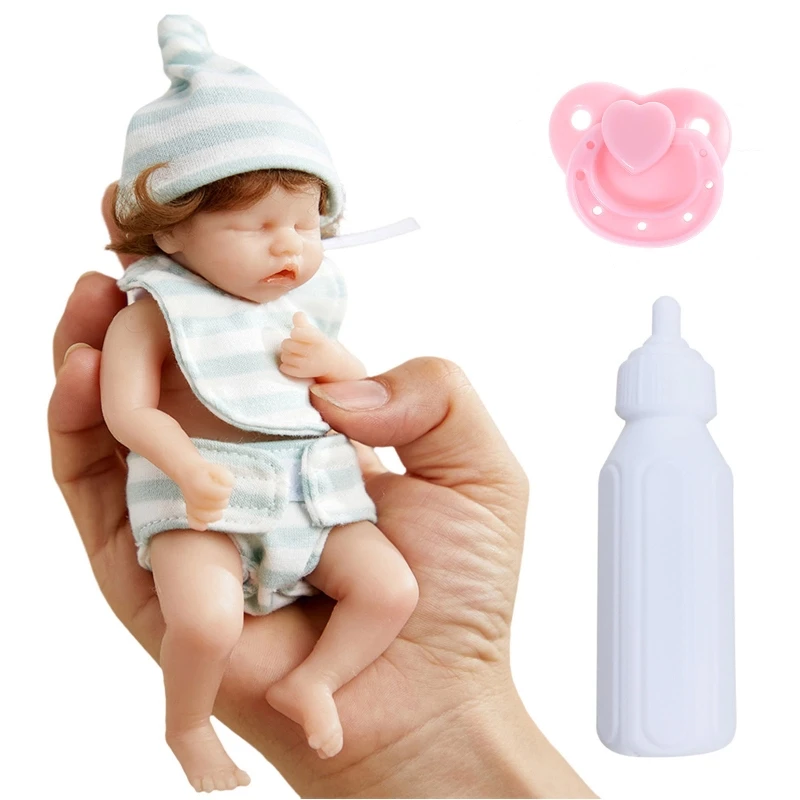 

6in Mini Reborns Doll Baby Girl Doll Full Body Silicone Realistic Artificial Soft Toy with Rooted Hair Popular Gifts