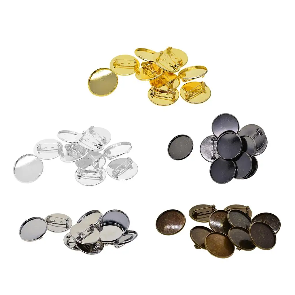 

10x Cabochon Brooch Badge Lapel Pin Base Findings with Round Pad 25mm