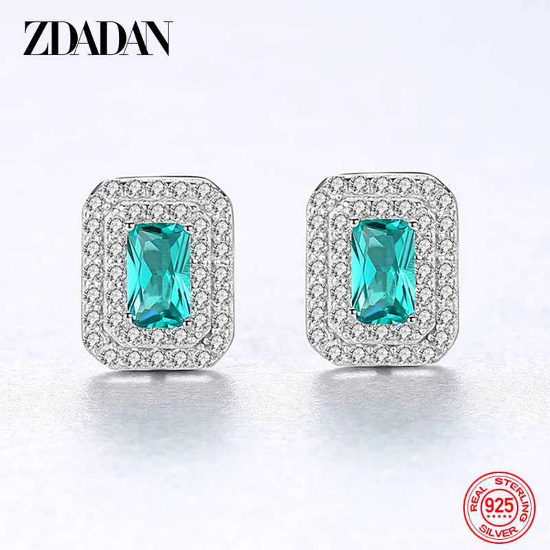 

ZDADAN 925 Sterling Silver Emerald Earring For Women Wedding Jewelry
