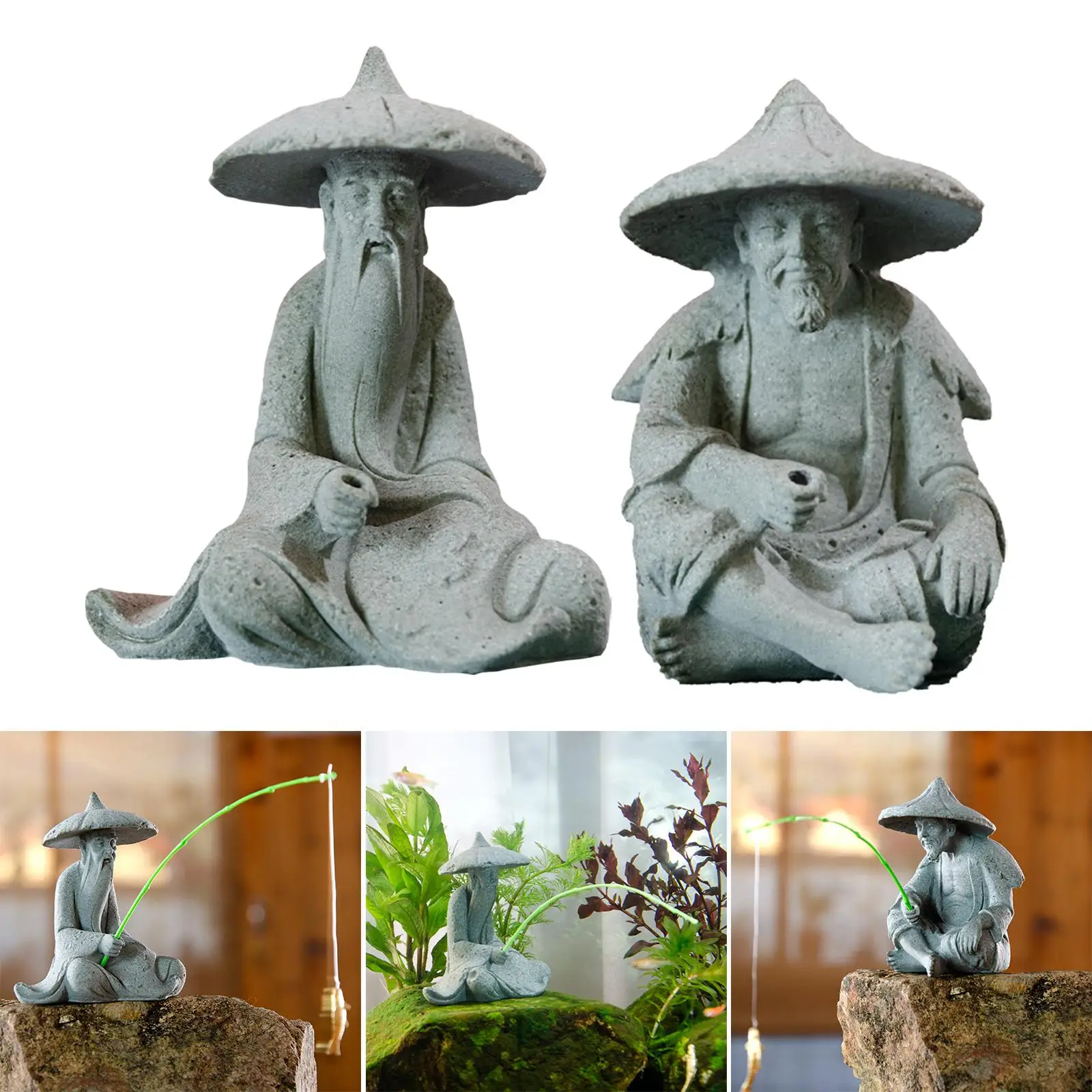 

Resin Fish Tank Fisherman Miniature Figurine Home Decor Accessories Easily Clean
