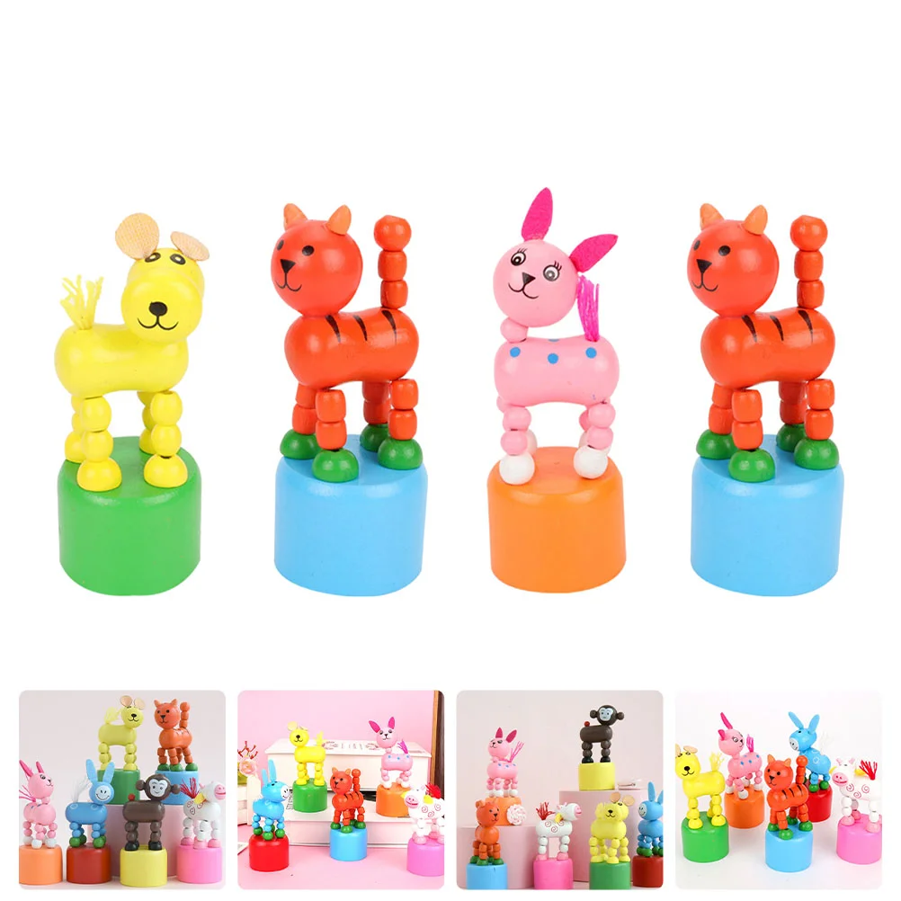 

Toy Animal Wooden Animals Puppet Finger Cat Wood Push Thumb Toys Figurines Figurine Head Dogpuppets Kidscartoon Press Base