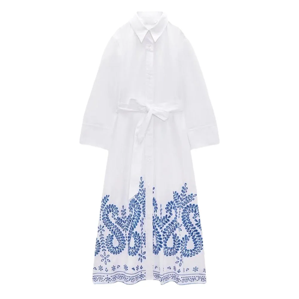 

Женское платье-рубашка с вышивкой, длинное платье BM ur HM, весна 2022