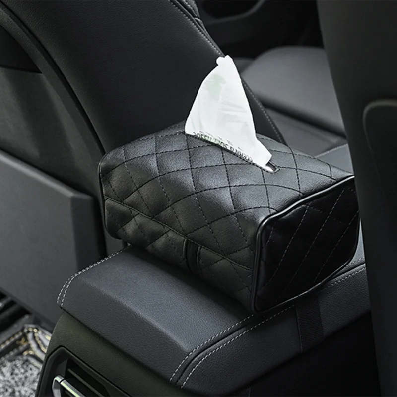 

Universal PU Leather Car Tissue Box Cover Sun Visor Chair Back Hanging Type Car Tissue Box Armrest Box Towel Tissue Storage Case
