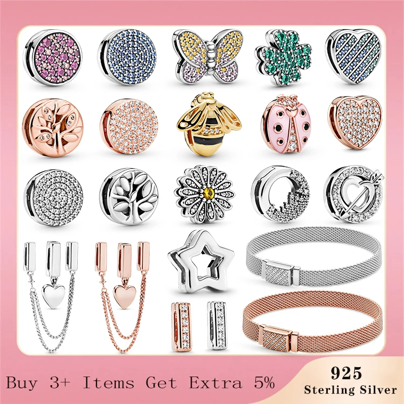

Hot Sale 925 Sterling Silver Bee Safety Chain Clip Charm Beads fit Original Pandora Reflection Mesh Bracelet Charms Jewelry