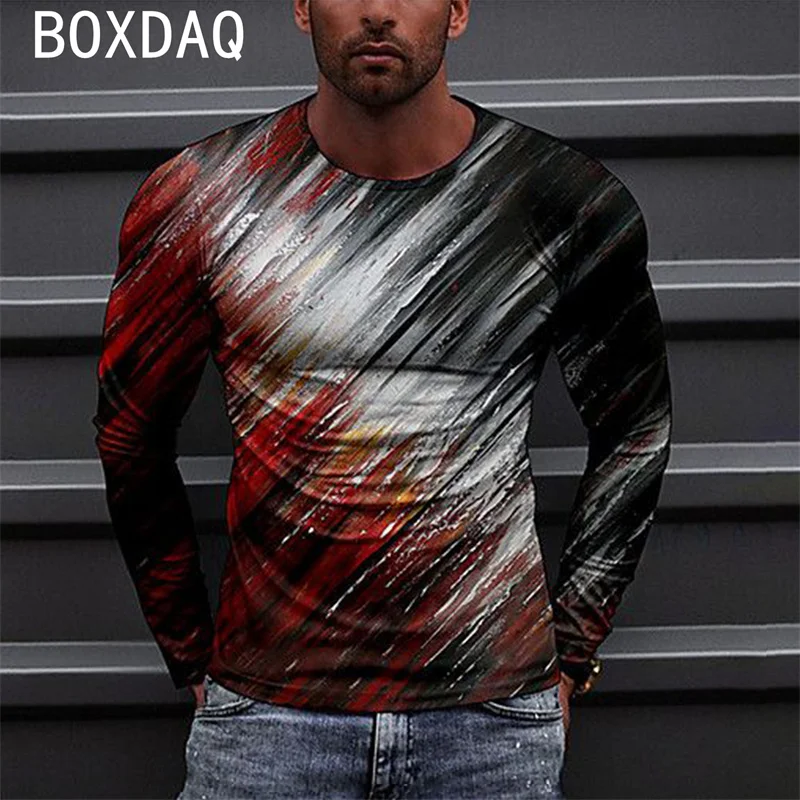 

Fashion Colorful Gradient Print T-Shirt Men Big Size 6XL Casual Long Sleeve O-Neck T-Shirt 2023 New Men Autumn Loose Cotton Tops