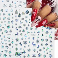 12pcs iridescent laser silver christmas nail stickers elk snowflakes xmas manicure gel slider 3d winter nail art decals decors