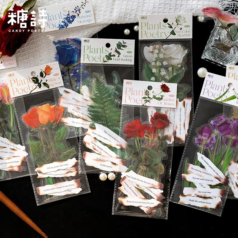 

12 Pcs Rose Eucalyptus Flower Stickers Set for Journal Planner DIY Crafts Diary