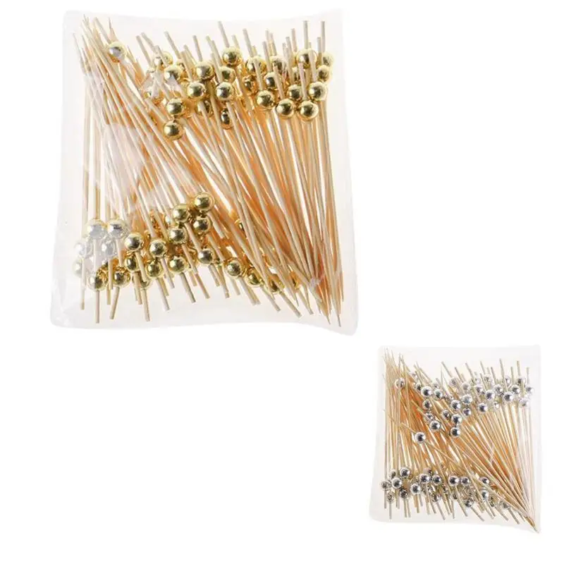 

100PCS Bamboo Cocktail Picks Bamboo Skewers Wooden Fruit Picks Buffet Cupcake Toothpick Skewer Pearl Appetizer Food Sticks