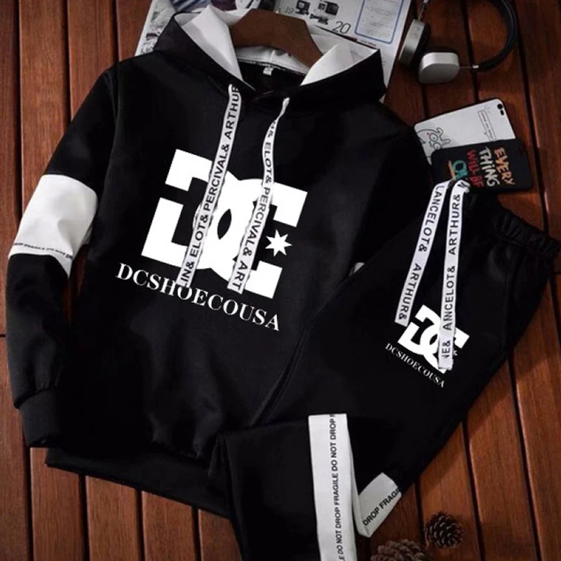 

Новейший мужской спортивный костюм с надписью, толстовка с кулиской и спортивные штаны, Мужская одежда для бега на открытом воздухе, спортивная одежда с капюшоном, костюм для отдыха