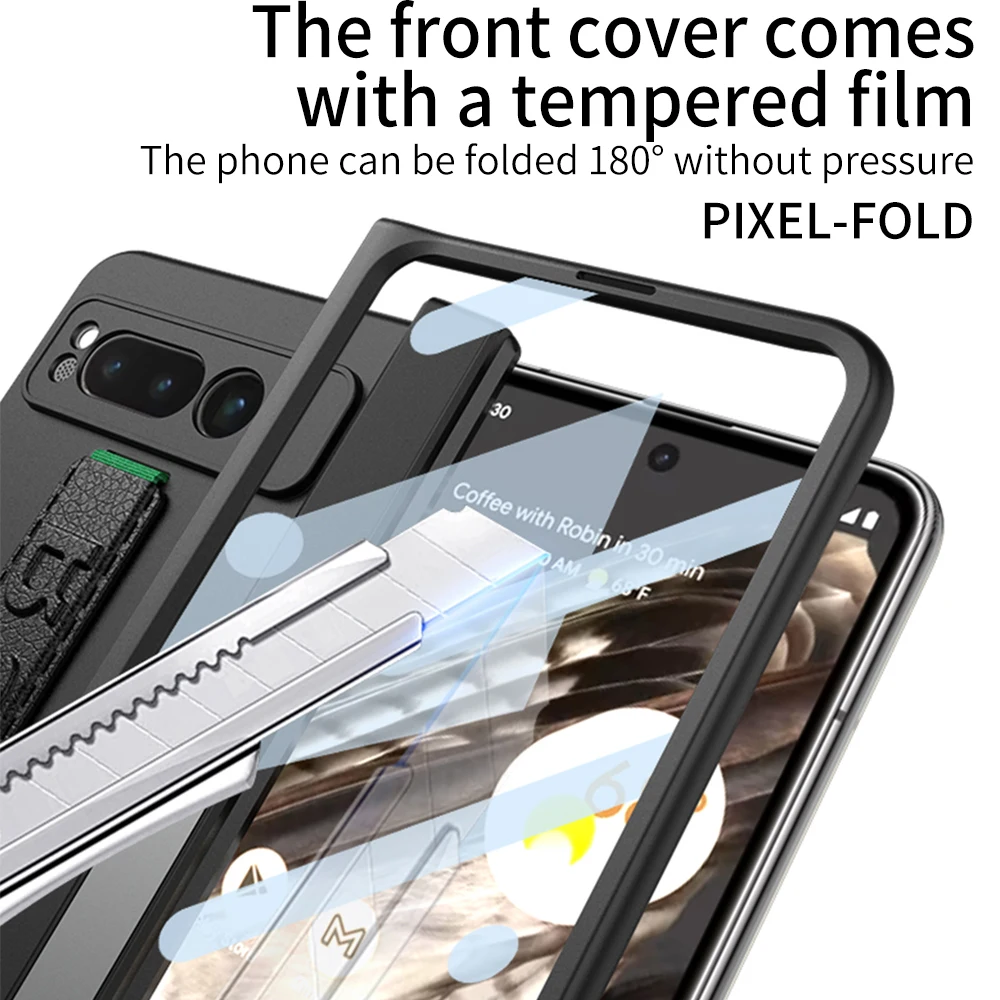 Magnetic Hinge Case For Google Pixel Fold Wrist Strap 360 Full Protector Kickstand Cover For Pixel Fold Shockproof Armor Cases