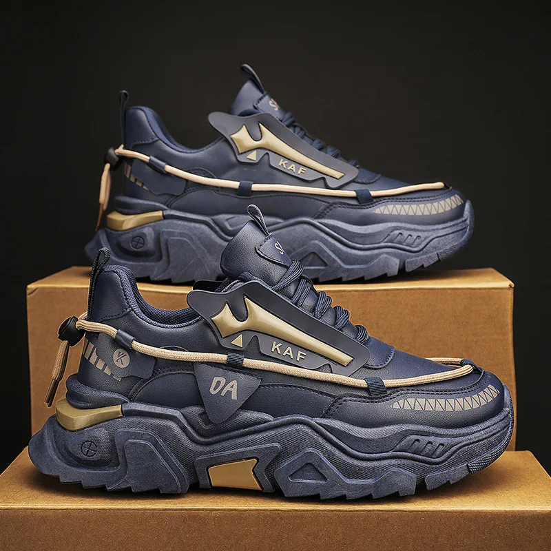

2023 New Four Season Leather Sneakers Black Warrior Daddy Shoes Men's Shoes Ins Fashion Show Student Casual Running Shoes