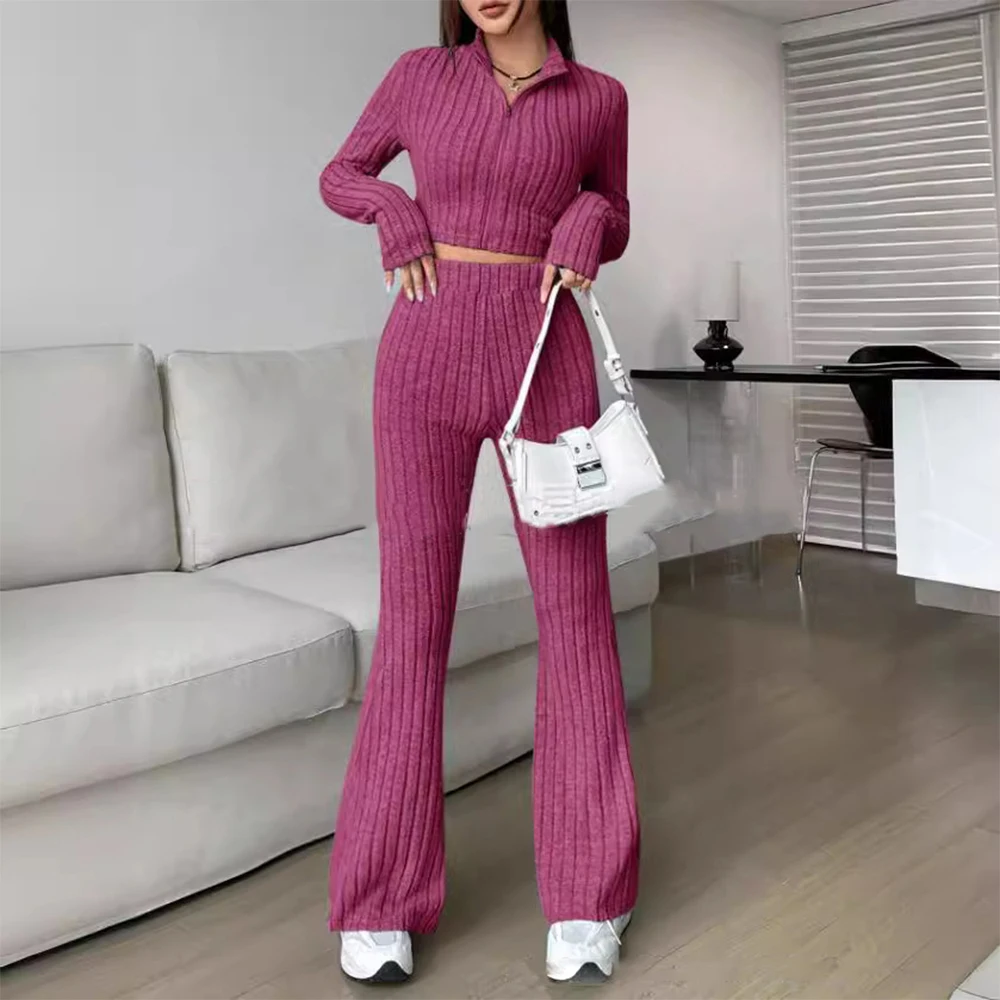 Женский трикотажный комплект из 2 предметов однотонная куртка на молнии с