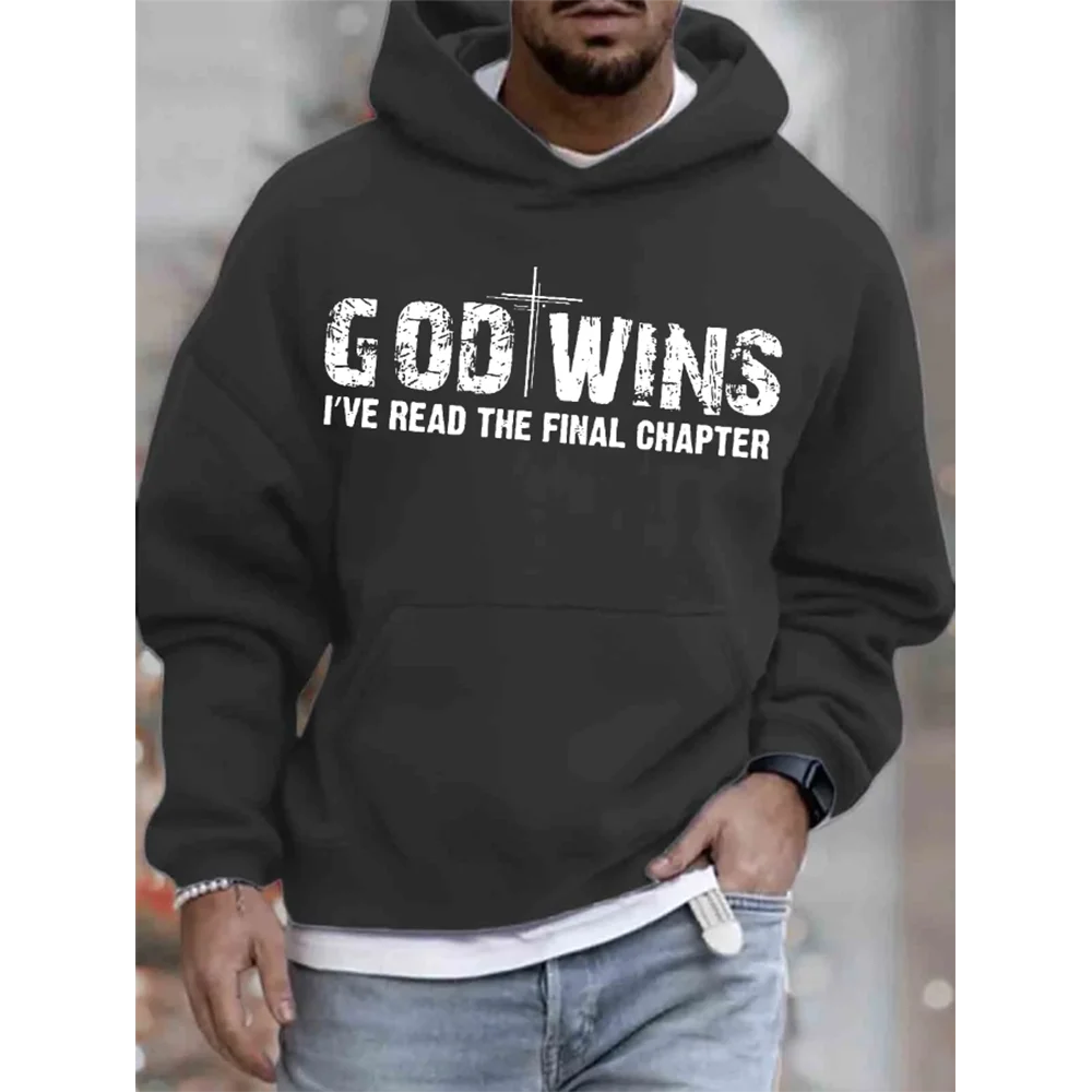 

Толстовка с капюшоном и надписью God Wins, Модный флисовый пуловер, винтажная уличная одежда, универсальные Топы разных цветов