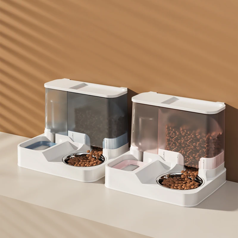 

Большая миска из нержавеющей стали для сухого кормления кошек, диспенсер для собак, стальная миска для еды с автоматической влажной емкость...