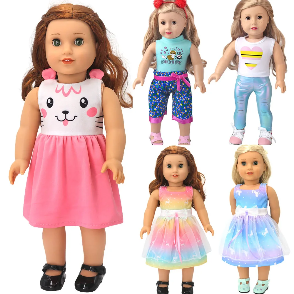 Doll Clothes for 45cm american doll Fashion Cartoons dress Denim jumpsuit jumper skirt Gift for Girls
