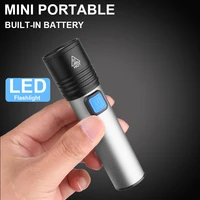 usb rechargeable t6 led flashlight built in 1200mah lithium battery waterproof camping light zoomable torch aluminum fashion