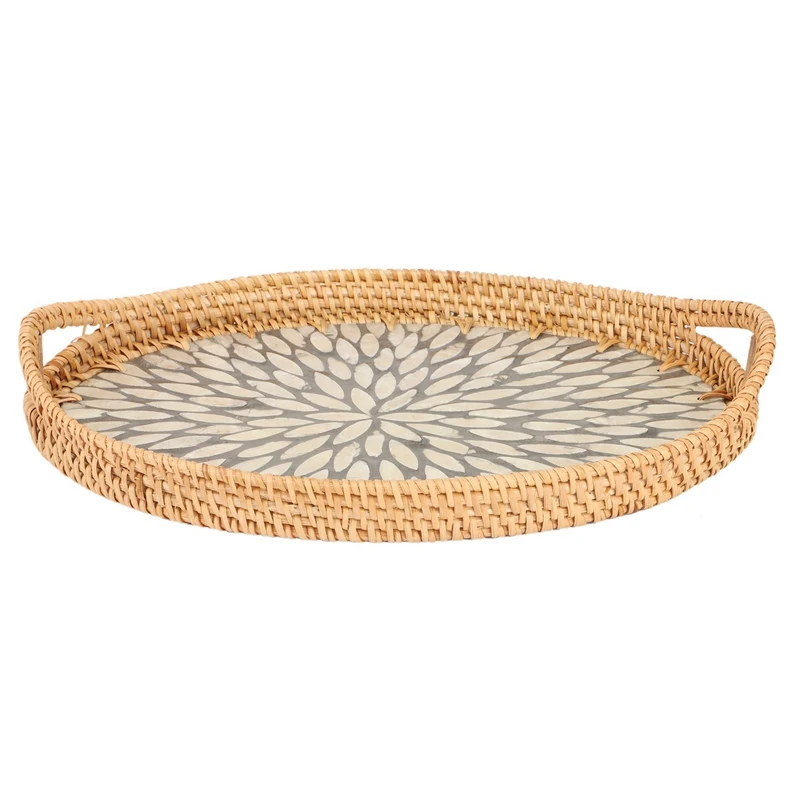 

Новинка, поднос из ратанга, креативная плетеная корзина для хранения закусок, для гостиной, корзина для фруктов, домашний поднос для хранени...