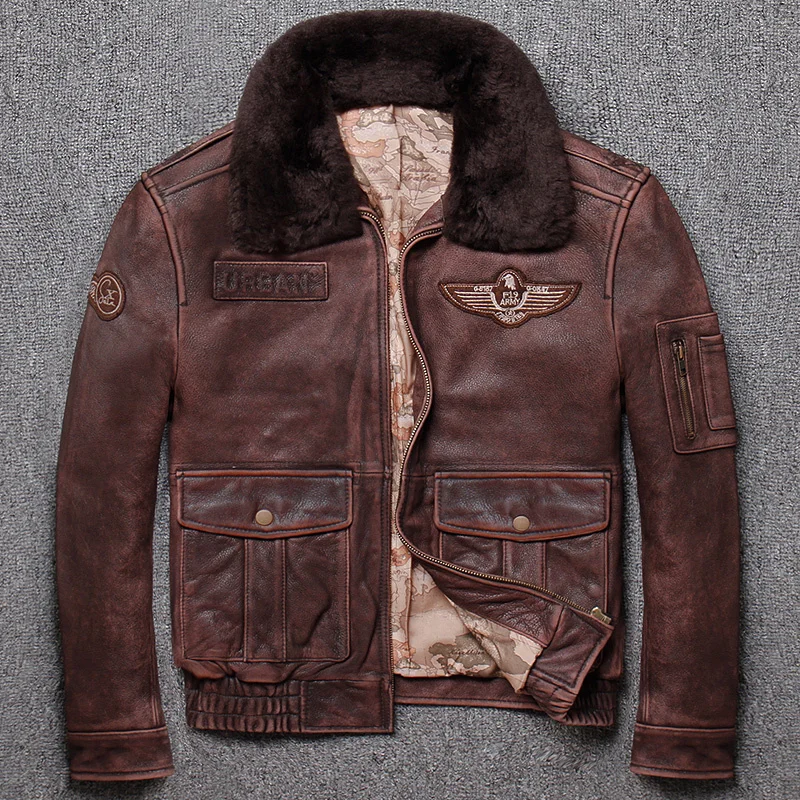 

Free shipping.Brand new winter warm.Classic G1 style mens leather jacket,vintage cowhide Jacket,man winter leather cloth