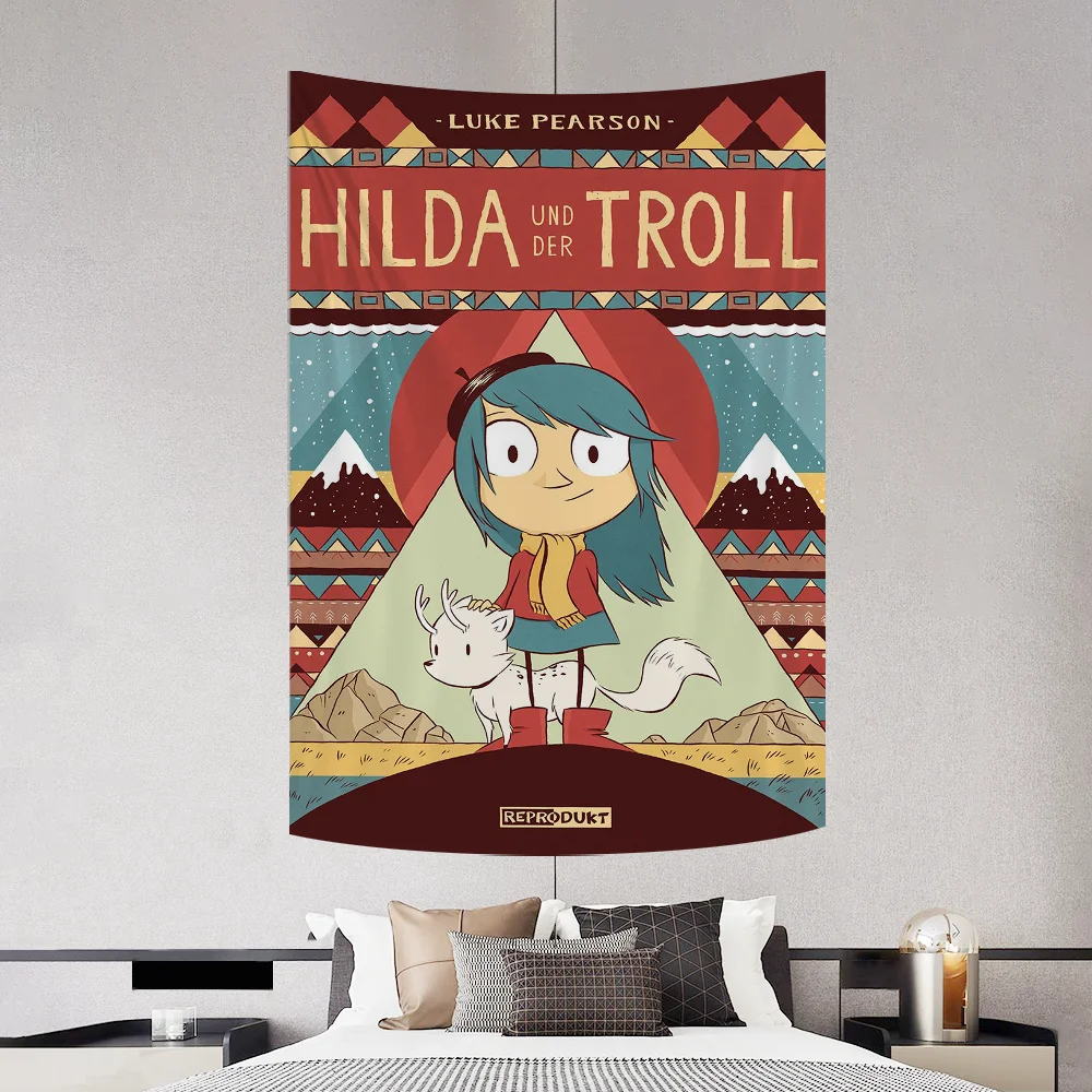 H-Hilda Cartoon girl Tapestry Decoration Party Background Hanging Cloth Bedroom Room Decor Aesthetic