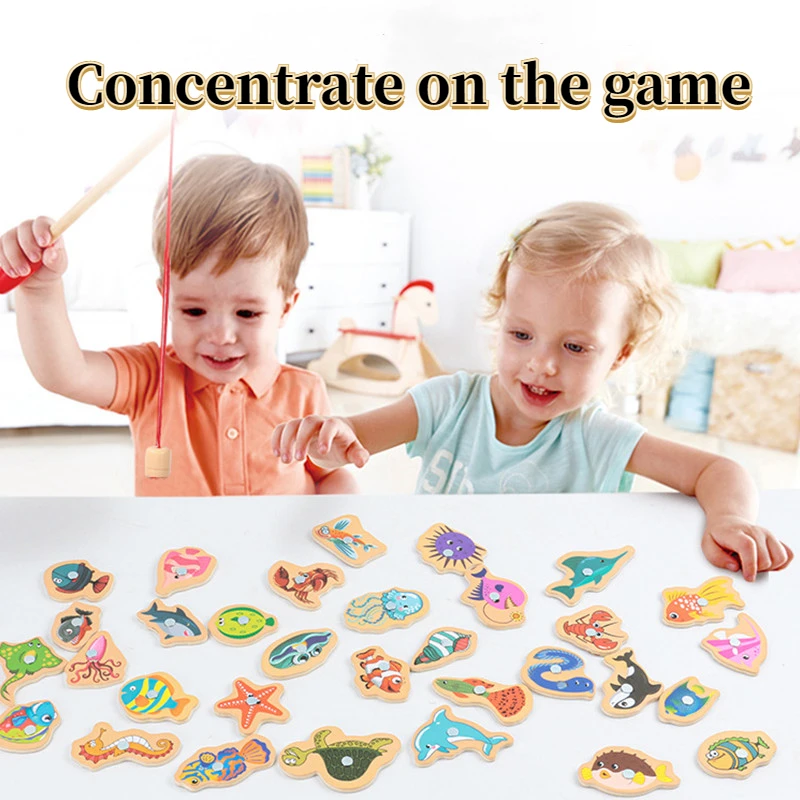 

Magnetic Fishing Game Marine Life Cognition Color Number Wooden Toys for Children Montessoris Early Educational Parent-child Gam