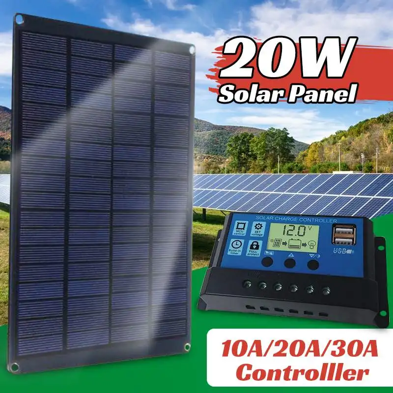 

20W 18V Solar Panel Kit Complete with Controller Portable Power Bank Solar Charger for Smartphone Charger Camping Car Boat RV