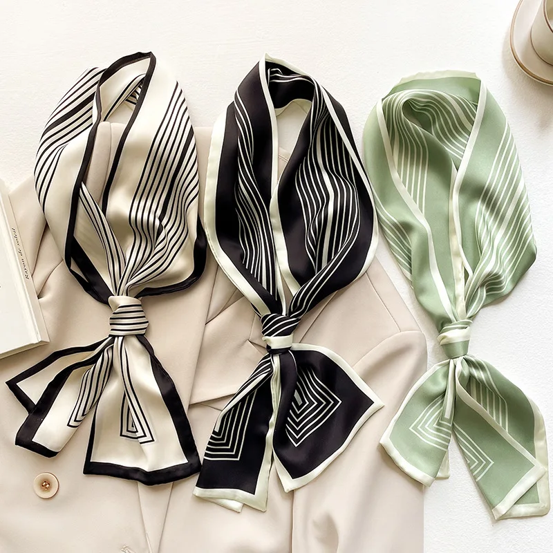 

2022 Print Silk Satin Headkerchief Ribbon Scarf Luxury Design Long 13*110cm Hair Hand Bag Wrist Foulard Bandana Neck Tie Scarves