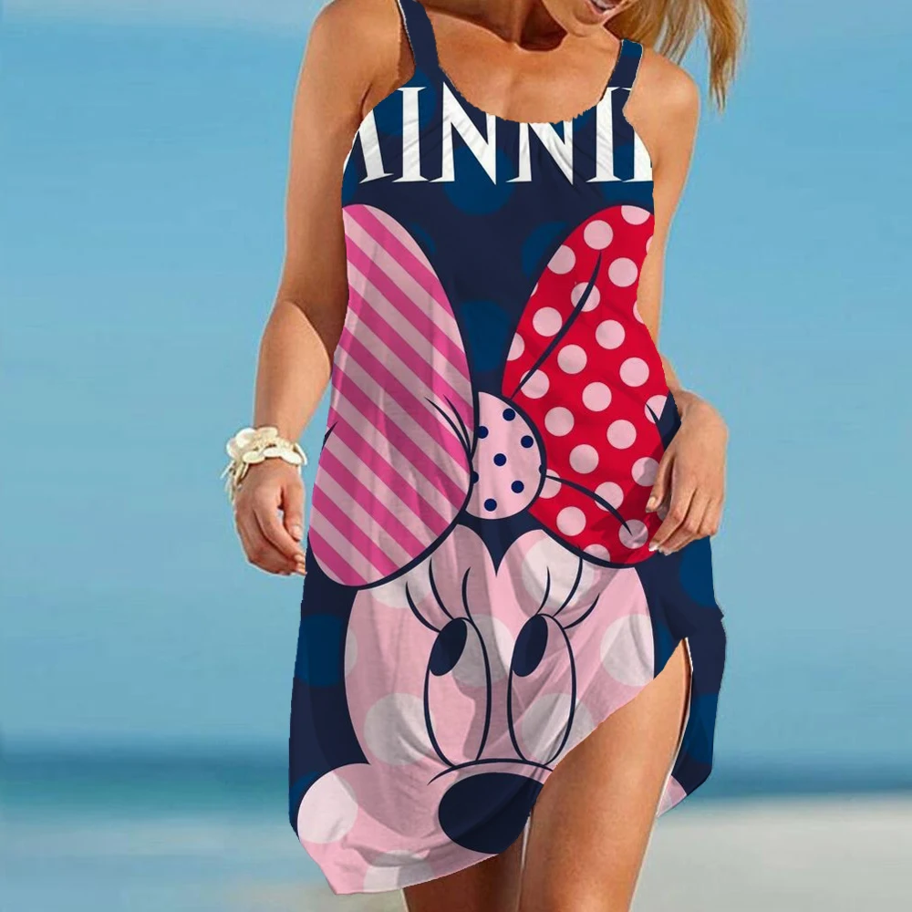 

Женское пляжное платье без рукавов, свободное Привлекательное платье на бретельках с 3D-принтом Минни Маус в стиле бохо, Y2k, лето 2023