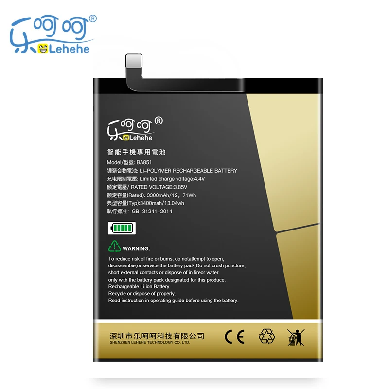 

Original LEHEHE Battery for Meizu Meilan E3 M851M M851Q BA851 3400mAh Smartphone Bateria Replacement with Tools Gifts