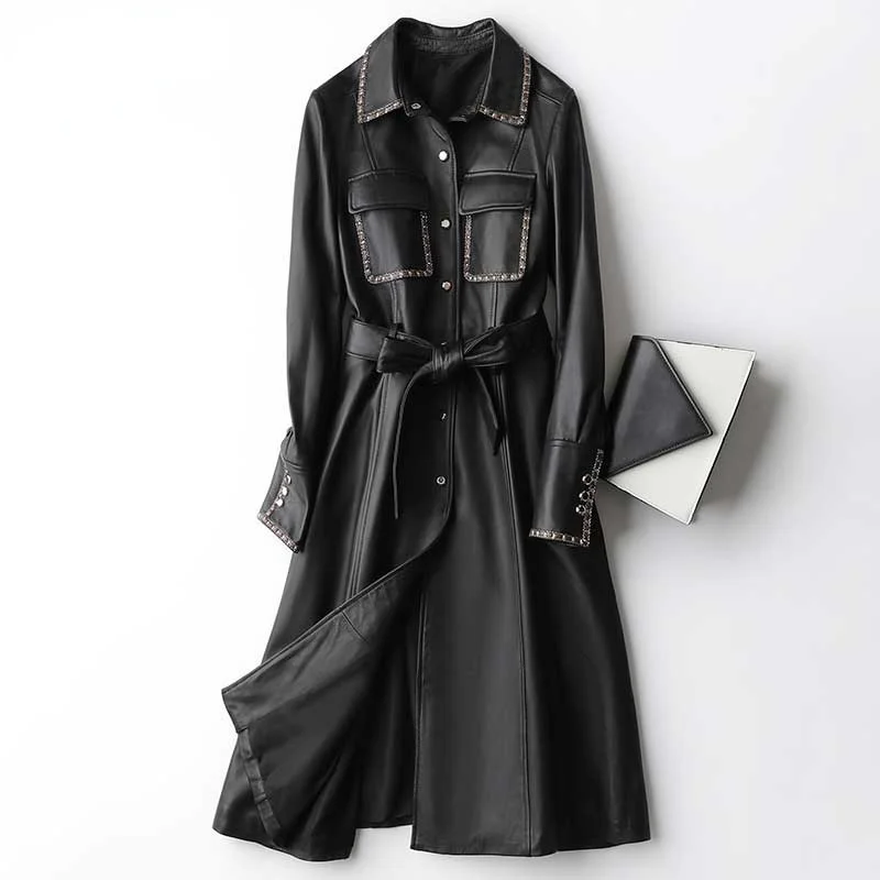 

Jackets Long Genuine Sheepskin Leather Women Winter 2023 Autumn Black Fur Coat Women's Clothing Jaqueta Feminina Gxy743