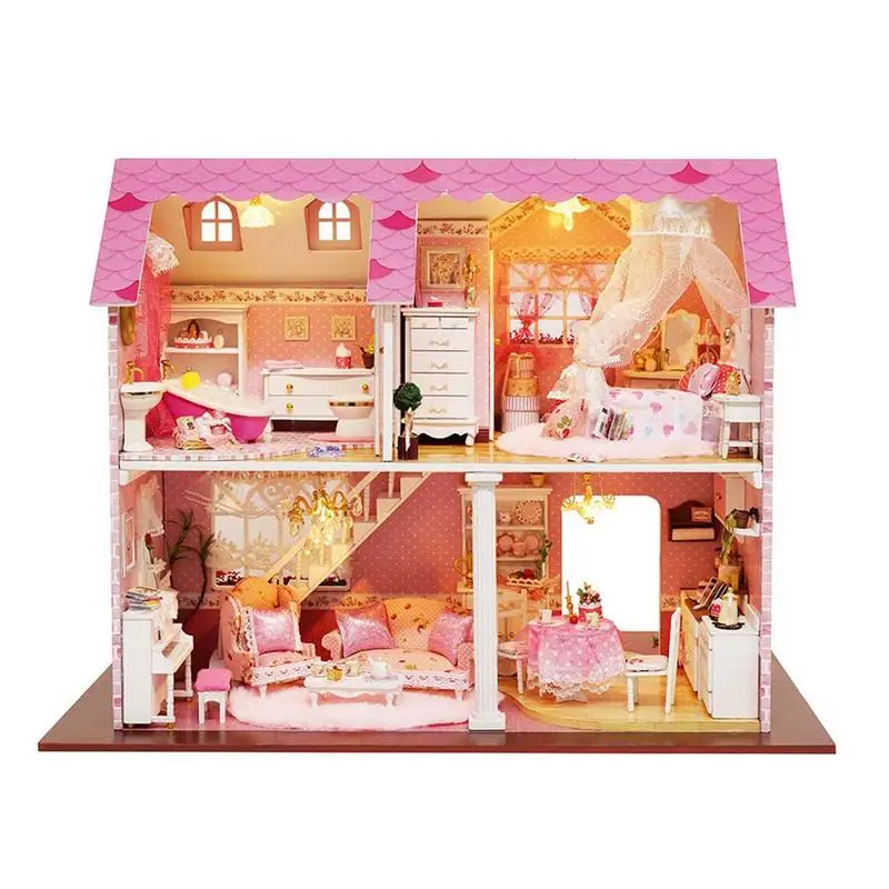 

Miniature Dollhouse Kit 3D Dollhouse Tiny House Kits Pink Room With Furniture DIY Crafts Hobbies For Teens Adults Gifts Home