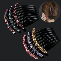 2022 vintage flower crystal hairclips fashion hair combs plastic shiny hairpins for women hair accessories bun headdress