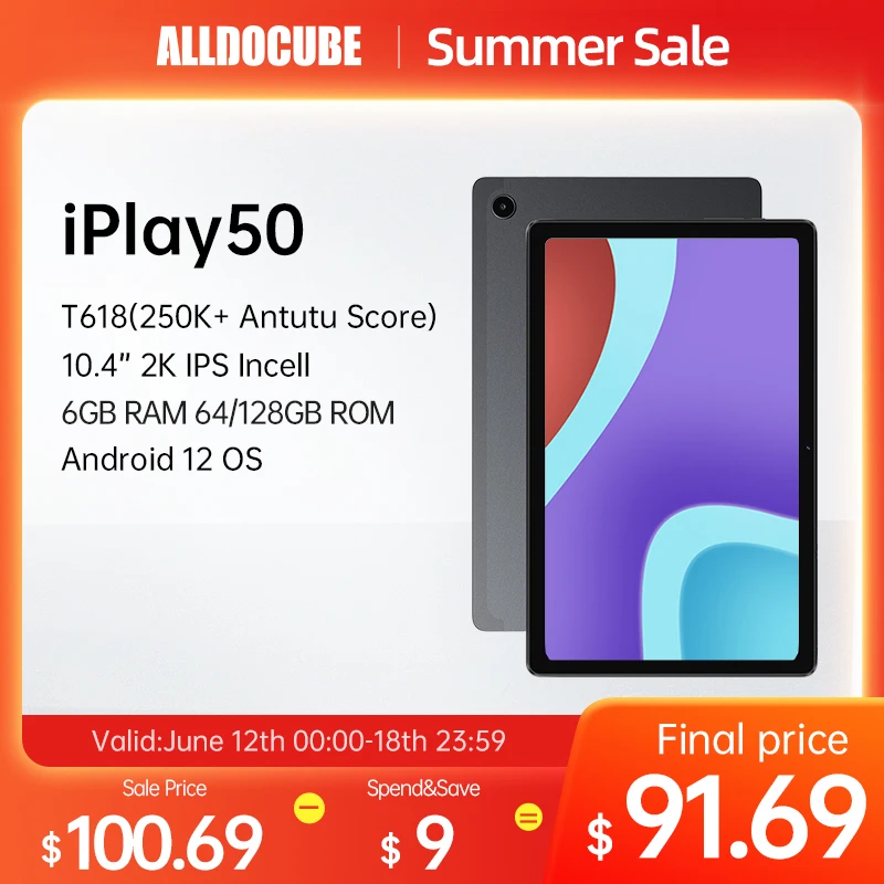 Alldocube iPlay50 10.4 2000*1200 Tablet UNISOC T618 Octa Core Android 12 6GB RAM 64/128GB ROM Lte Phonecall kids Pad iPlay 50