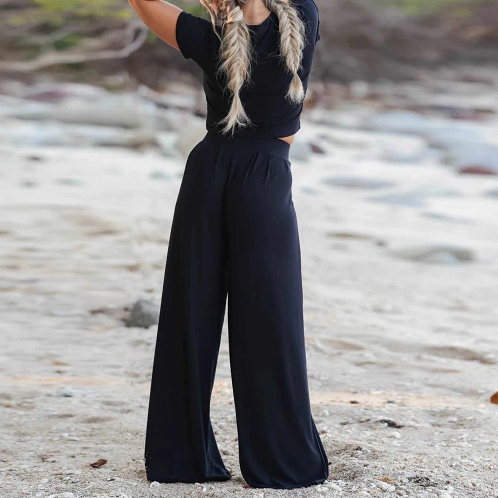 

Женский летний модный наряд, Однотонный женский короткий топ, широкие брюки, облегающие праздничные брюки с открытым пупком