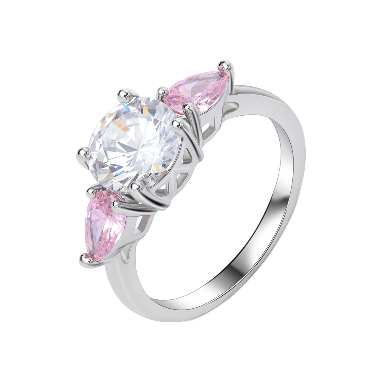 

Women's Ring Round Cut Clear 3A Colored Cubic Zirconia Copper Plated Silver Wedding Jewelry