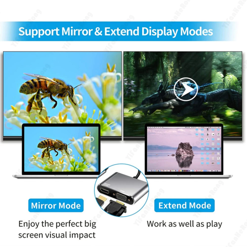USB-хаб 2 в 1 совместимый с VGA USB 3 0 для MacBookPro S8 S9 Huawei P20 |
