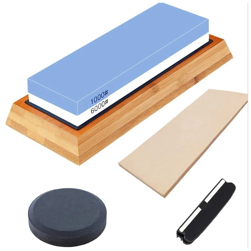 

Knife Sharpening Stone Set,1000/6000 Grit Whetstone Sharpener Tool Leather Waterstone Knife Sharpener with Bamboo Base