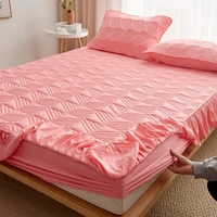 princess bed skirt covers mattress quilted soft soy fiber king queen quilting process cotton padded bed fitted sheet pink