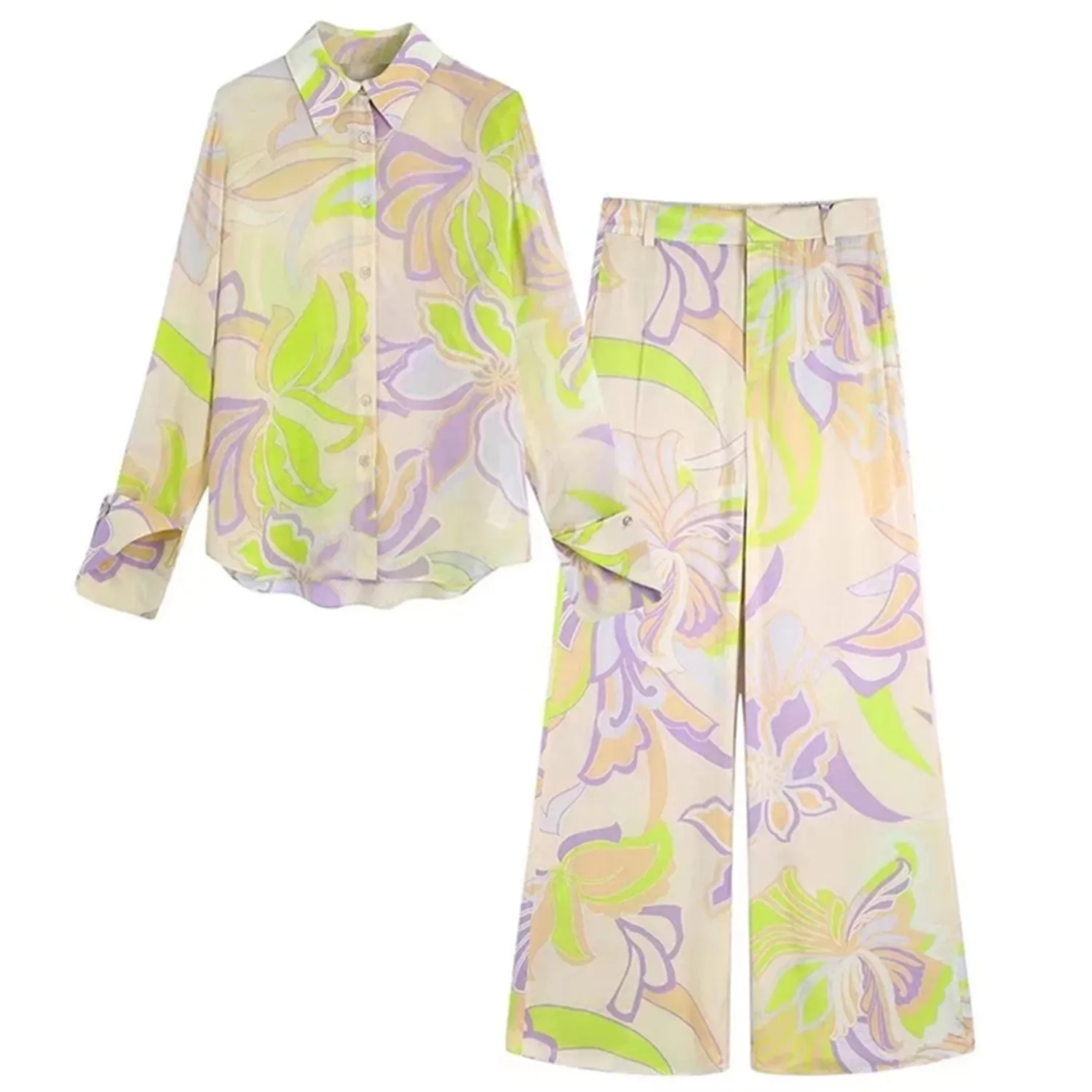

Jenny&Dave 2022 England Style High Waist Harem Pants Casual Trousers Sets High Street Tropical Floral Print Fashion Blouse Women