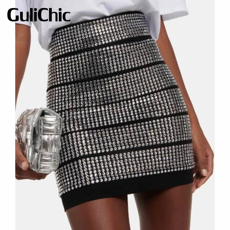 

Женская трикотажная Облегающая Юбка со стразами