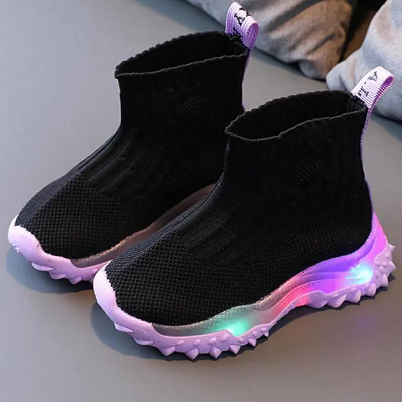

Baby Sock Shoes With LED Lights Mesh Luminous Sneakers For Kids Boys Girls Children Breathable Glowing Toddler Shoes