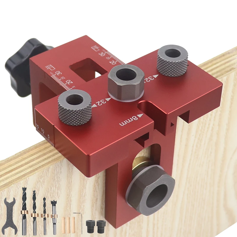 

3 in 1 Adjustable Doweling Jig Woodworking Pocket Hole Jig With 6/8/10/15mm Drill Bit For Drilling Guide Locator Puncher Tools