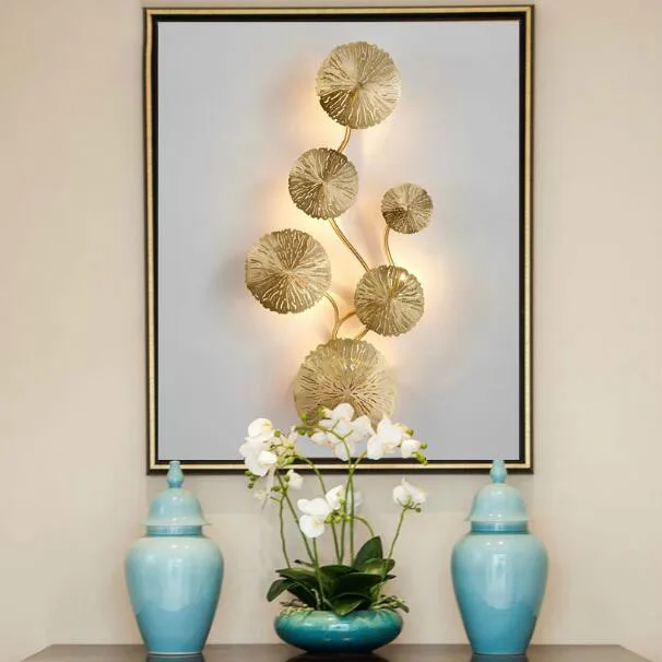 

Copper Lustre Wall Lamp Gold Lotus Leaf Led Wall Lamp Nordic Bedside Living Room Decor Home Lighting Wall Sconce Lamp