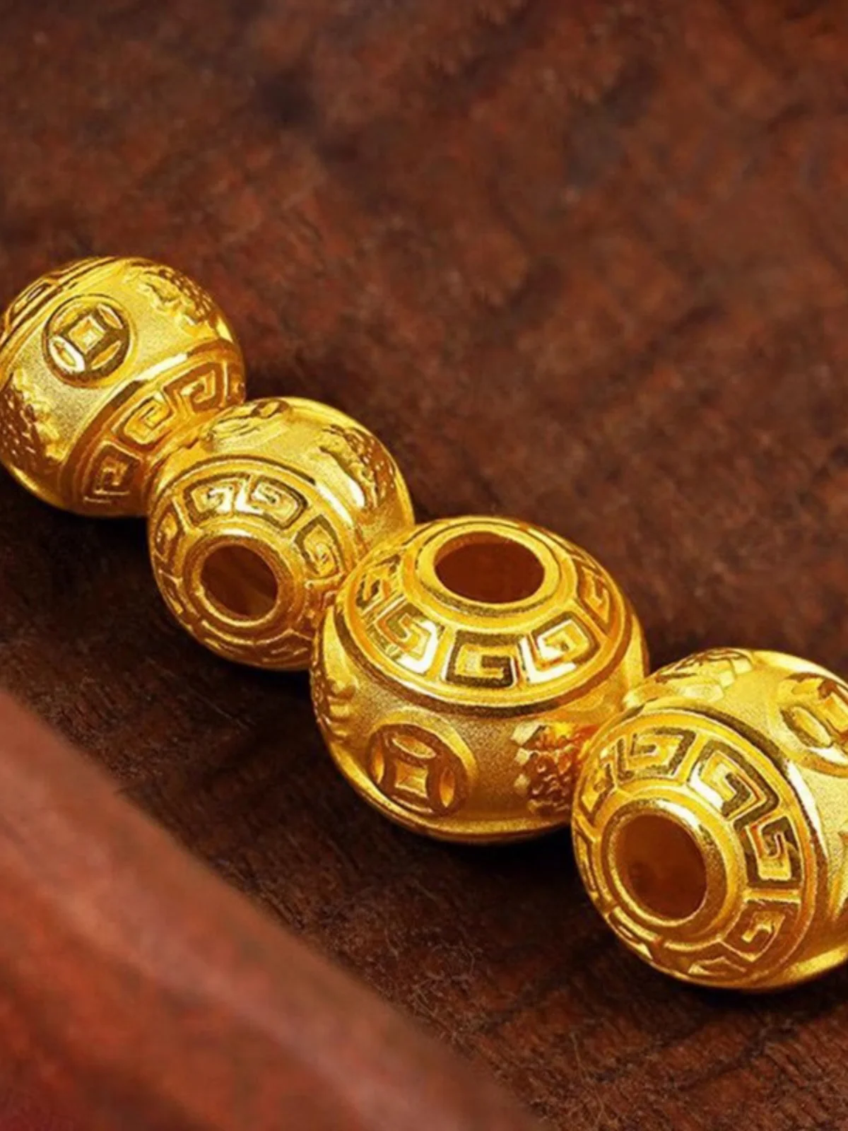 Древний золотой браслет Lucky Jinbao с круглыми бусинами-разделителями бусинами