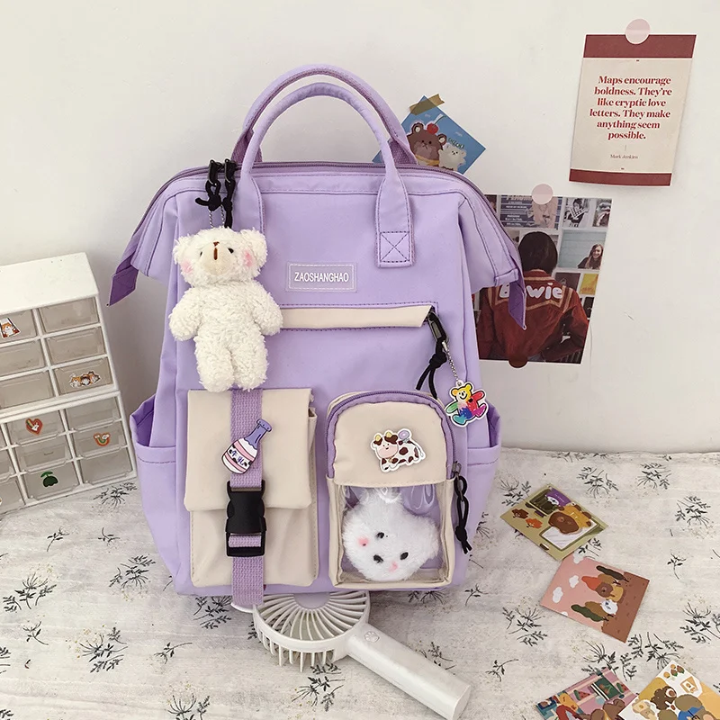 

2023 Preppy Purple Backpack Women Waterproof Candy Colors Backpacks Fancy High School Bags for Teenage Girl Cute Travel Rucksack