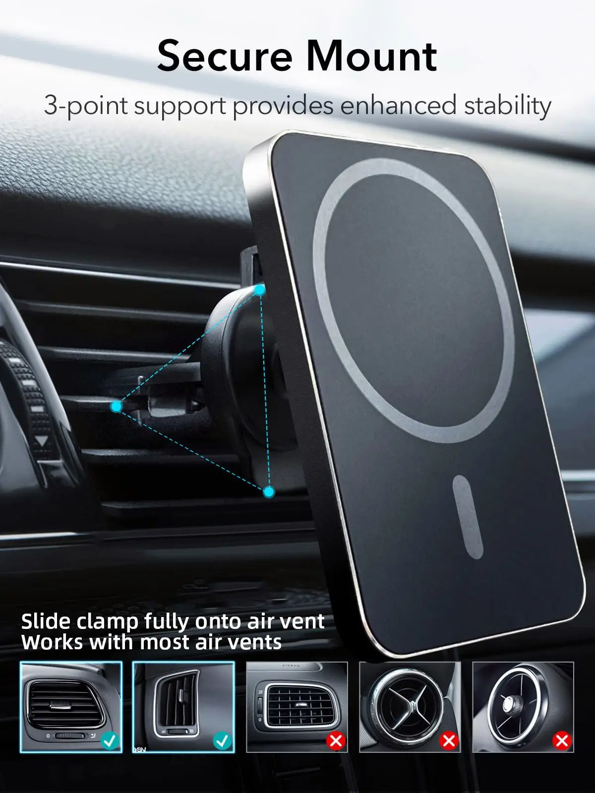 Magnetic Wireless Car Charger Mount Adsorbable Phone For iPhone 14 13 12 Pro Max adsorption 15W Fast Charging Alloy Frame Holder