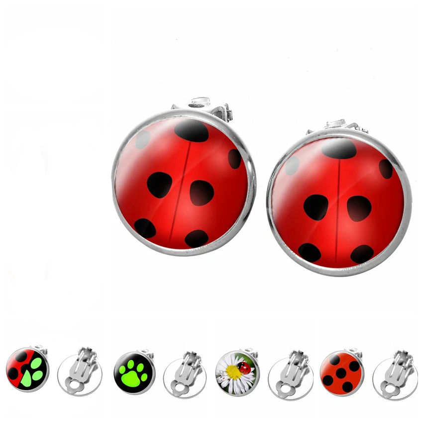 

1Pair Anime Ear Clip Ladybug Earrings Cosplay Ladybug Circle And Ladies Ladies Polka Dot Earrings Girls Party Gifts Jewelry