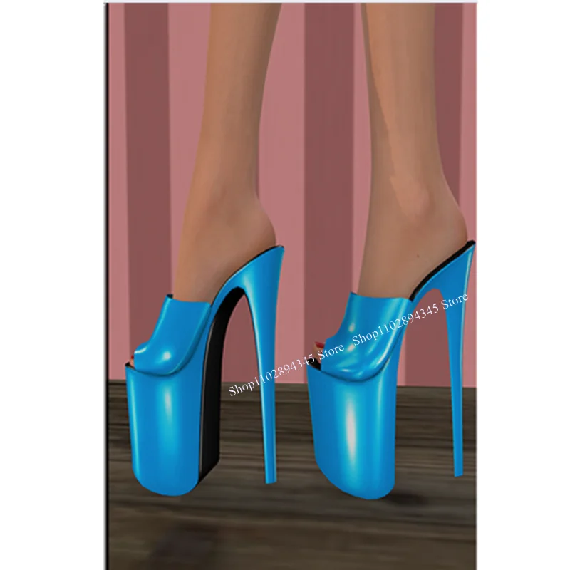 Синие сандалии без шнуровки на полой платформе модные пикантные крутые тонком