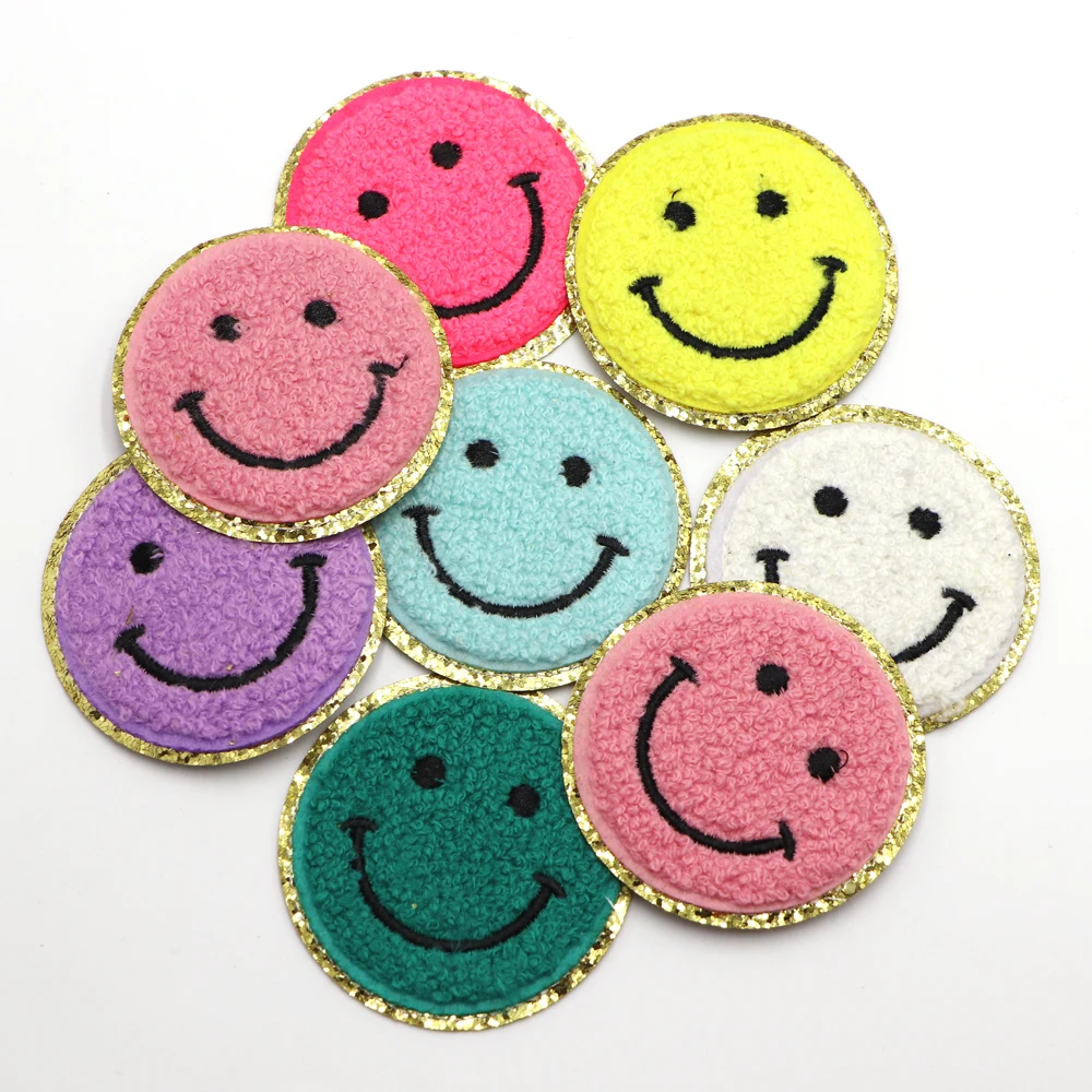 1 шт. круглые вышитые нашивки из синели с изображением смайлика для одежды
