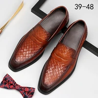 spring and summer weaving retro mens leather shoes slip on business handmade loafers